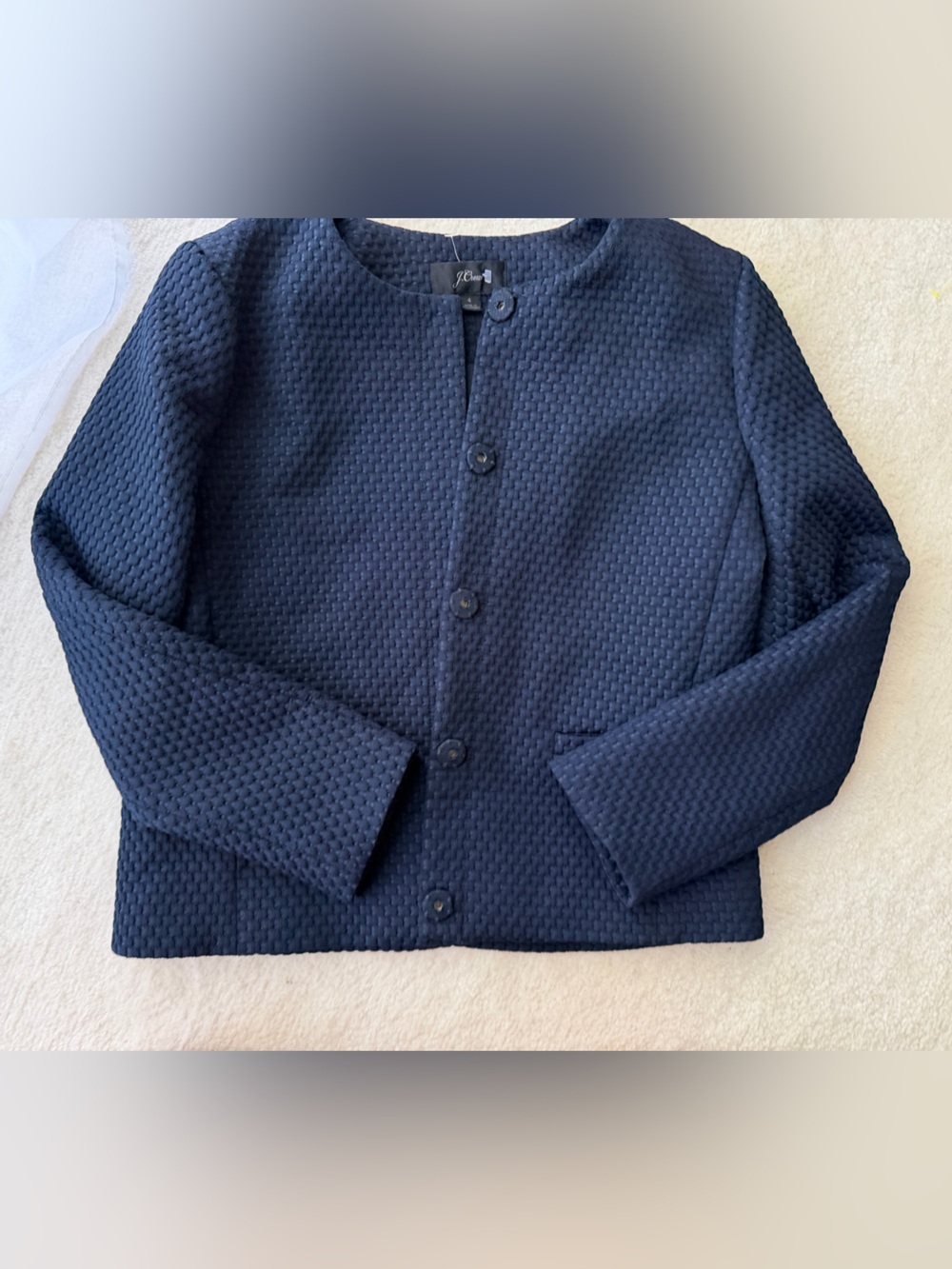 J Crew Navy Textured Button-Front Blazer Jacket